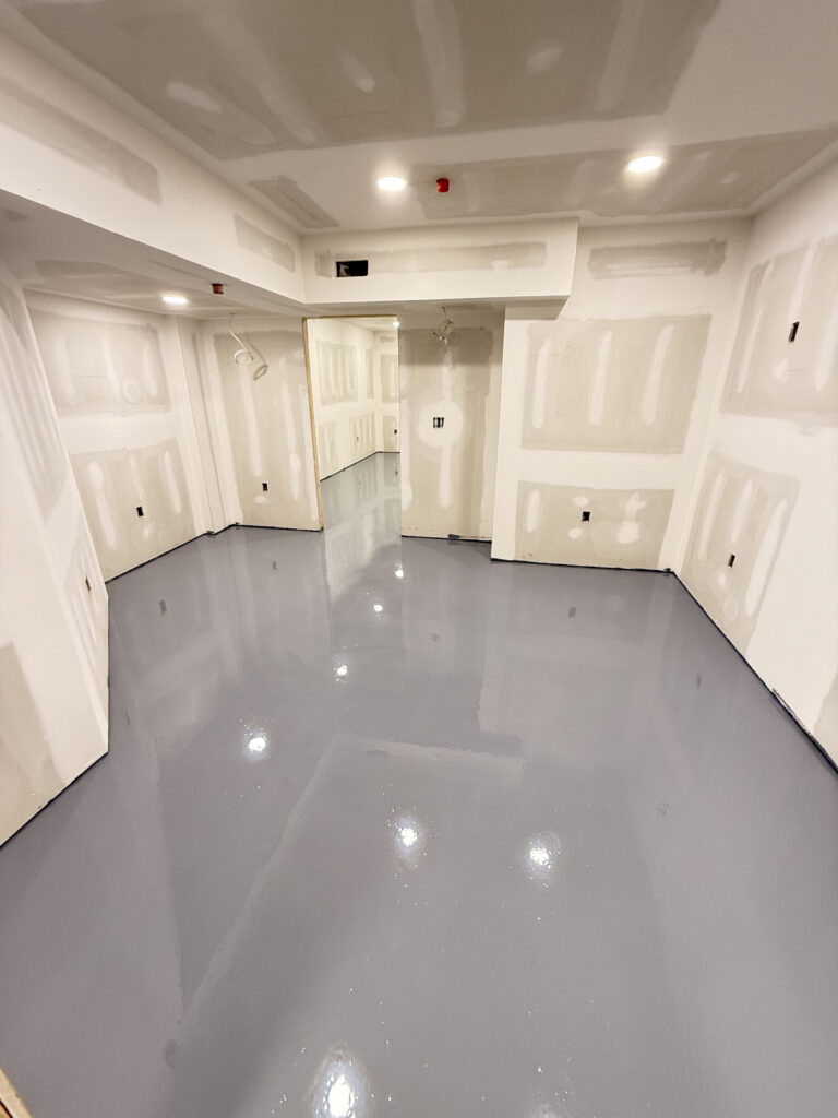 Moisture vapor barrier epoxy system in gray