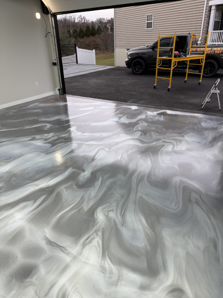 metallic epoxy garage floor in gray tones
